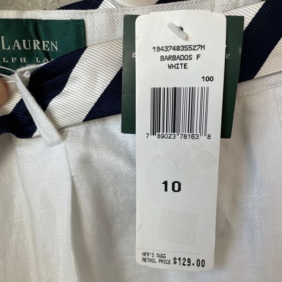 NWT Lauren Ralph Lauren White Linen Belted Pants - Picture 8 of 9